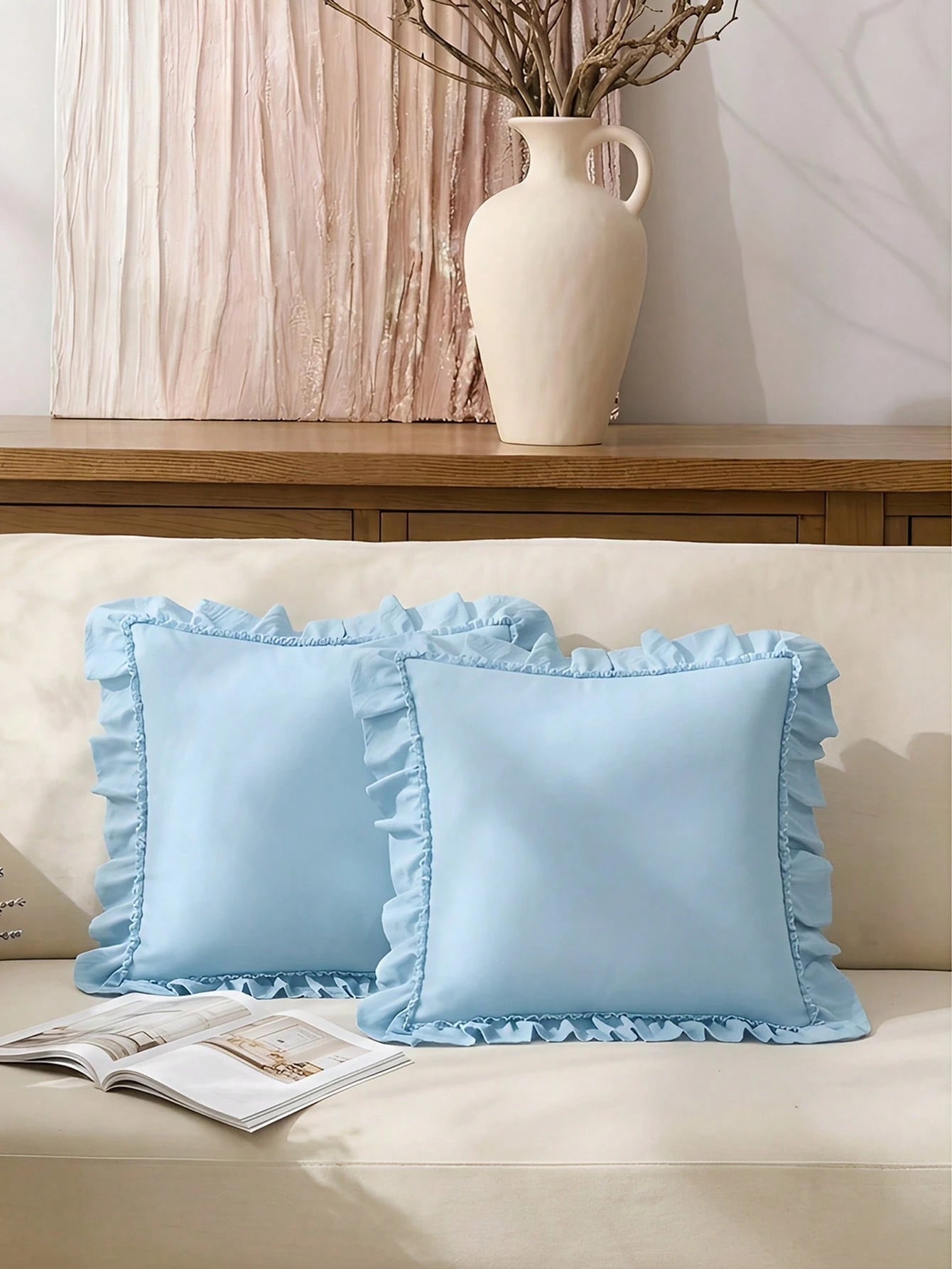 1pc Romantic French Ruffled Quilted Envelope Pillow Cover (Filling Not Included), Fashionable & Romantic Bedroom/Dorm/Sofa Decorative Cushion Cover, Couple/Friend Gift, Machine Washable, Oeko-Tex Cert