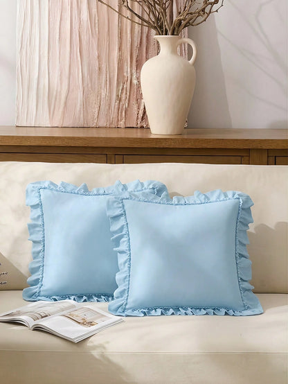 1pc Romantic French Ruffled Quilted Envelope Pillow Cover (Filling Not Included), Fashionable & Romantic Bedroom/Dorm/Sofa Decorative Cushion Cover, Couple/Friend Gift, Machine Washable, Oeko-Tex Cert