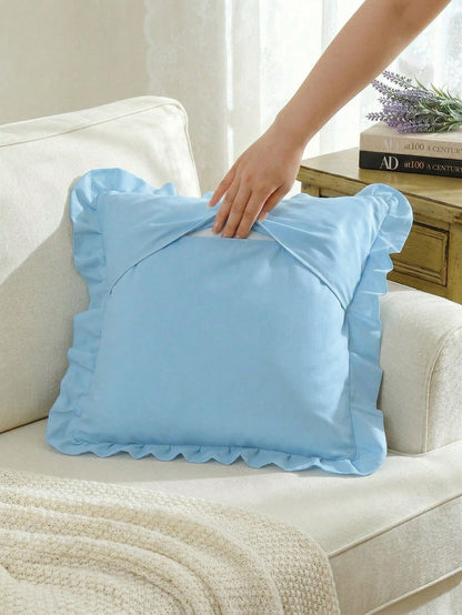 1pc Romantic French Ruffled Quilted Envelope Pillow Cover (Filling Not Included), Fashionable & Romantic Bedroom/Dorm/Sofa Decorative Cushion Cover, Couple/Friend Gift, Machine Washable, Oeko-Tex Cert