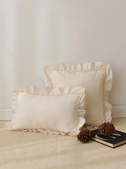 1pc Romantic French Style Ruffled Quilted Envelope Without Filler, Chic Romantic Decorative Throw Pillowcase For Bedroom/Dorm/Sofa/Couch, Gift For Lover, Friend. Machine Washable. Oeko-Tex Certified.