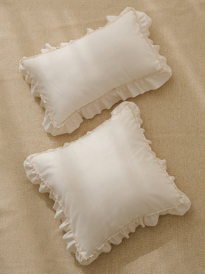 1pc Romantic French Style Ruffled Quilted Envelope Without Filler, Chic Romantic Decorative Throw Pillowcase For Bedroom/Dorm/Sofa/Couch, Gift For Lover, Friend. Machine Washable. Oeko-Tex Certified.