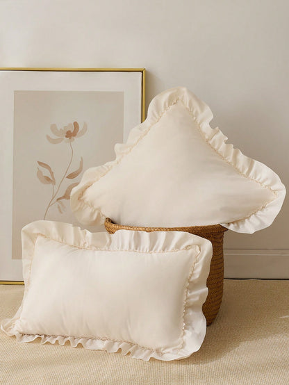 1pc Romantic French Style Ruffled Quilted Envelope Without Filler, Chic Romantic Decorative Throw Pillowcase For Bedroom/Dorm/Sofa/Couch, Gift For Lover, Friend. Machine Washable. Oeko-Tex Certified.