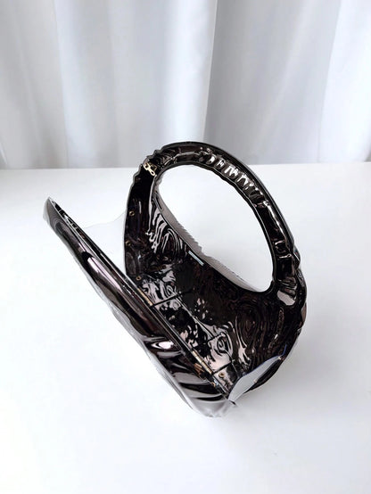 1pc Round 3D Striped Metal Chain Special Shape Handbag, Luxurious Evening Party Bag, Glamorous Ball Accessory, Elegant Banquet Purse