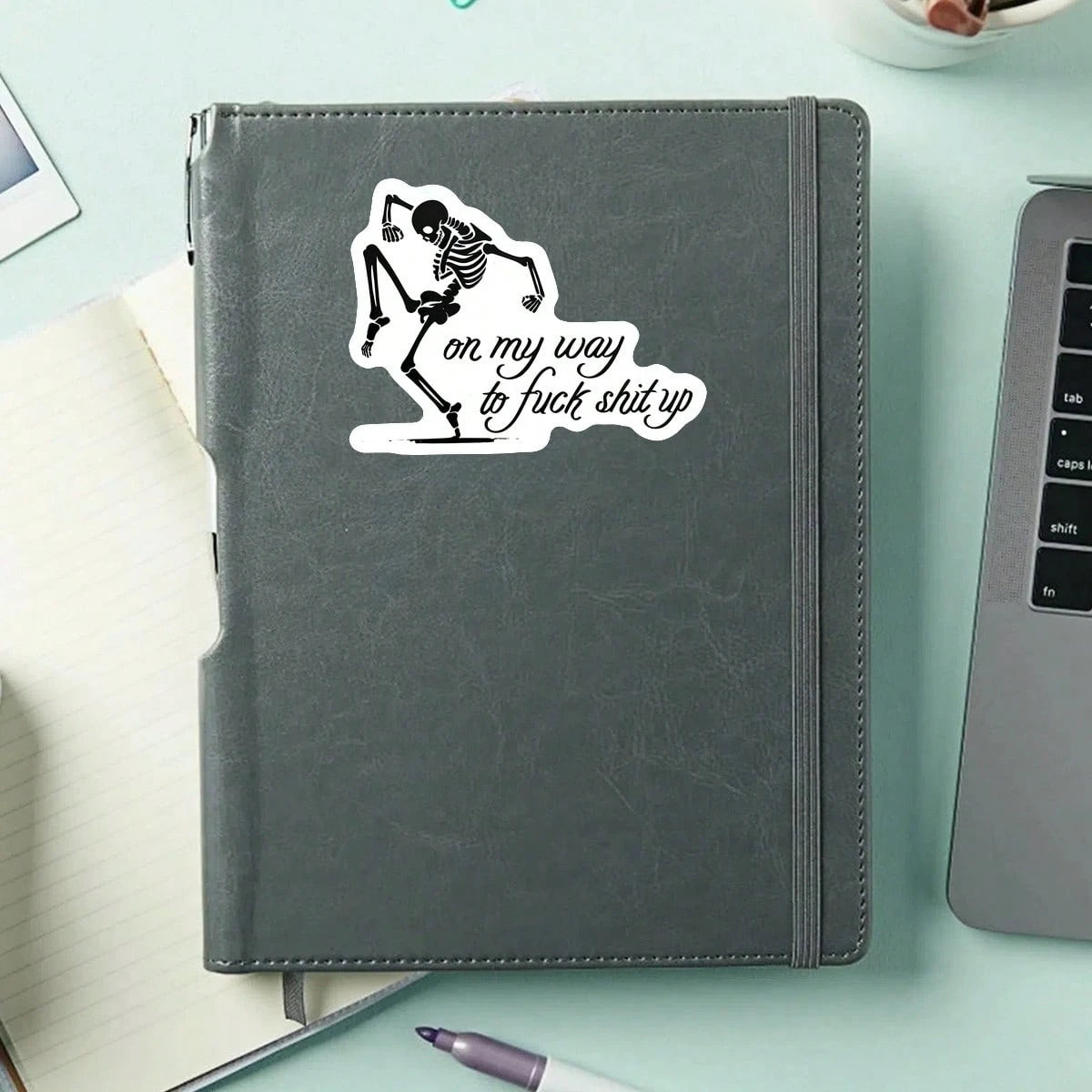 1PC Sarcastic Skeleton Sassy Sticker, Funny Halloween Vibe Quote Vinyl Decal For Laptop Water Bottle Notebook, Waterproof Spooky Aesthetic Decal Sticker, Stationery Scrapbook Accessories Gift For Frie