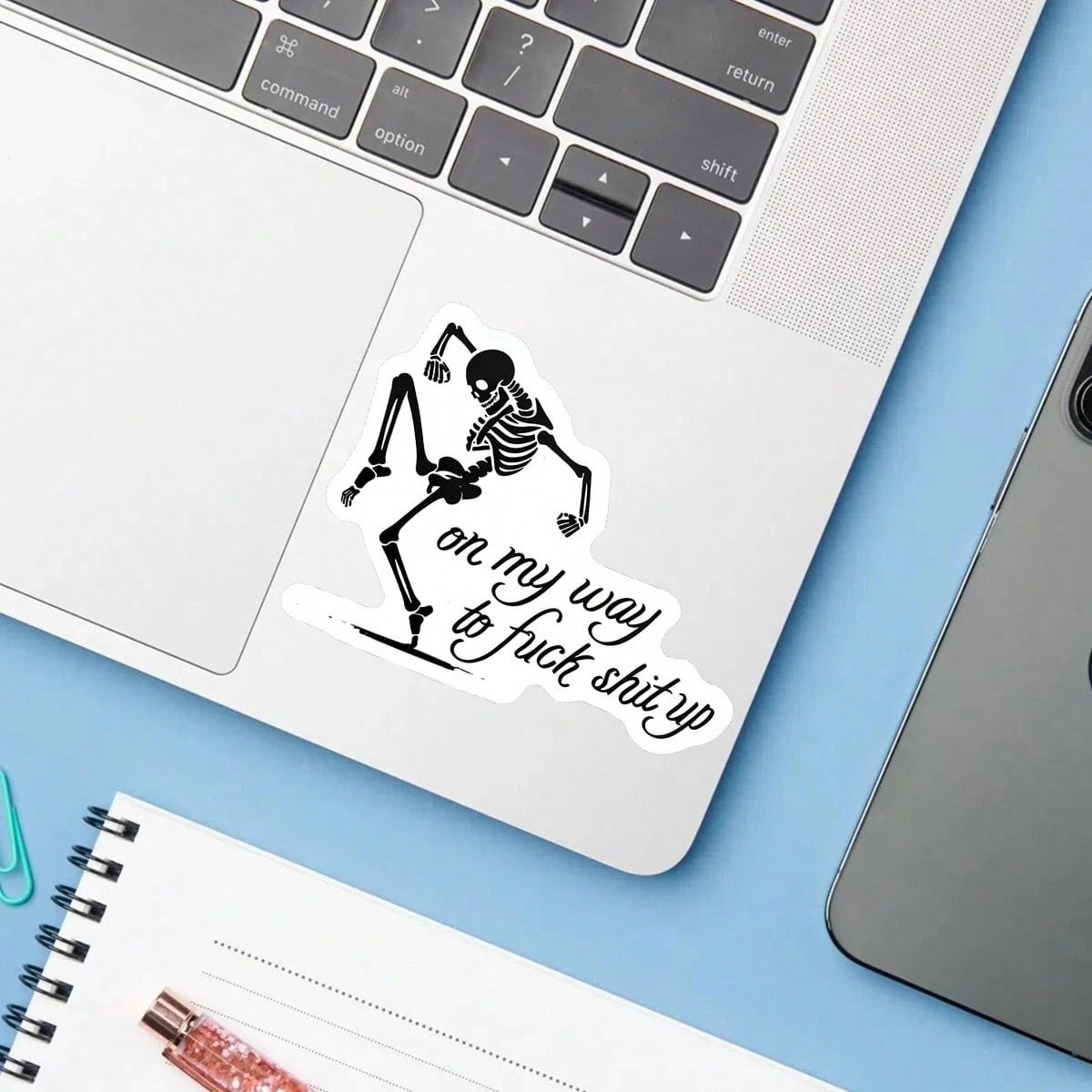 1PC Sarcastic Skeleton Sassy Sticker, Funny Halloween Vibe Quote Vinyl Decal For Laptop Water Bottle Notebook, Waterproof Spooky Aesthetic Decal Sticker, Stationery Scrapbook Accessories Gift For Frie