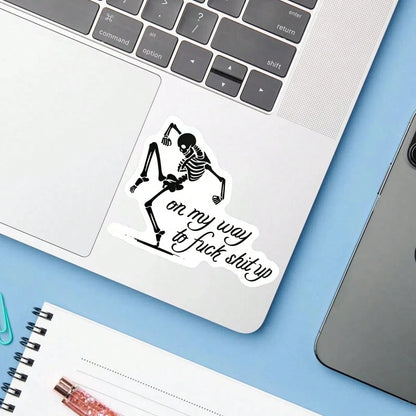 1PC Sarcastic Skeleton Sassy Sticker, Funny Halloween Vibe Quote Vinyl Decal For Laptop Water Bottle Notebook, Waterproof Spooky Aesthetic Decal Sticker, Stationery Scrapbook Accessories Gift For Frie