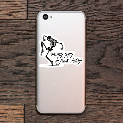 1PC Sarcastic Skeleton Sassy Sticker, Funny Halloween Vibe Quote Vinyl Decal For Laptop Water Bottle Notebook, Waterproof Spooky Aesthetic Decal Sticker, Stationery Scrapbook Accessories Gift For Frie