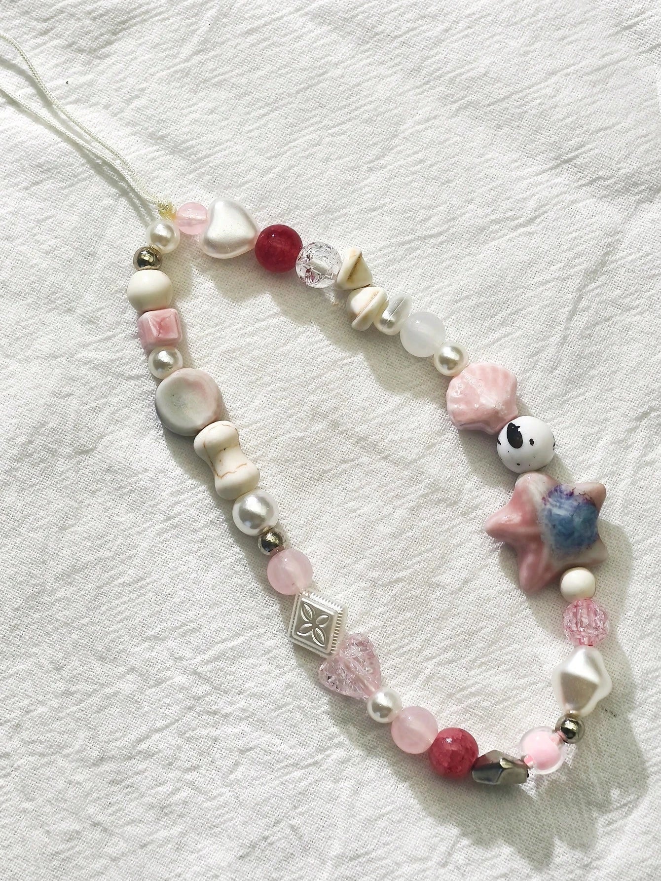 1pc Sea Salt Blue Beach Style Phone Lanyard, Starfish & Shell Ceramic Beaded Phone Chain, Ins Vacation Anti-Loss Phone Strap, Holiday Gift (Actual Size May Vary Slightly From Photo Due To Shooting Ang