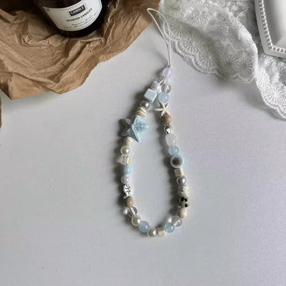 1pc Sea Salt Blue Beach Style Phone Lanyard, Starfish & Shell Ceramic Beaded Phone Chain, Ins Vacation Anti-Loss Phone Strap, Holiday Gift (Actual Size May Vary Slightly From Photo Due To Shooting Ang