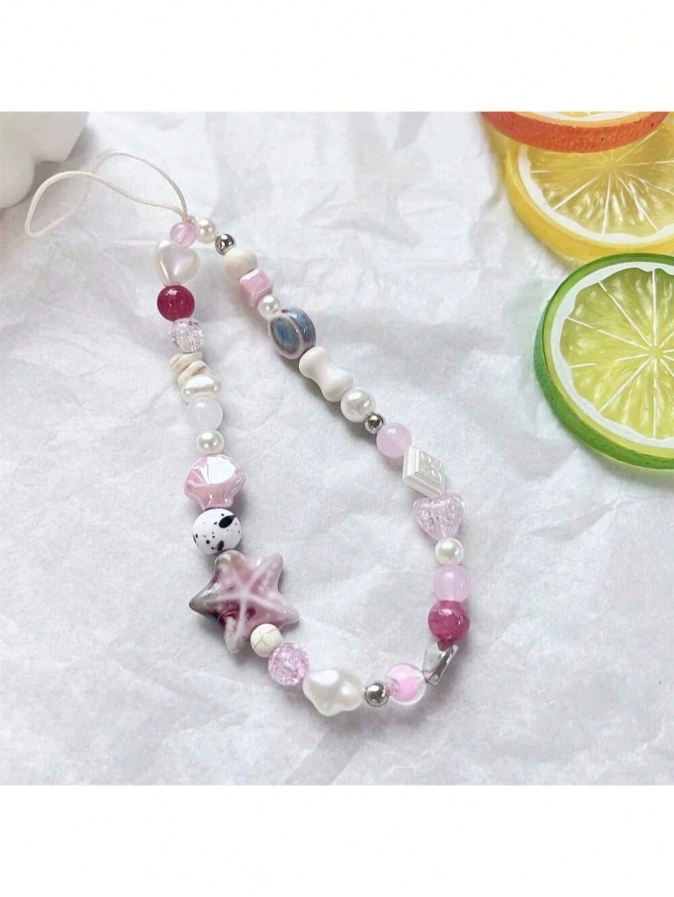 1pc Sea Salt Blue Beach Style Phone Lanyard, Starfish & Shell Ceramic Beaded Phone Chain, Ins Vacation Anti-Loss Phone Strap, Holiday Gift (Actual Size May Vary Slightly From Photo Due To Shooting Ang