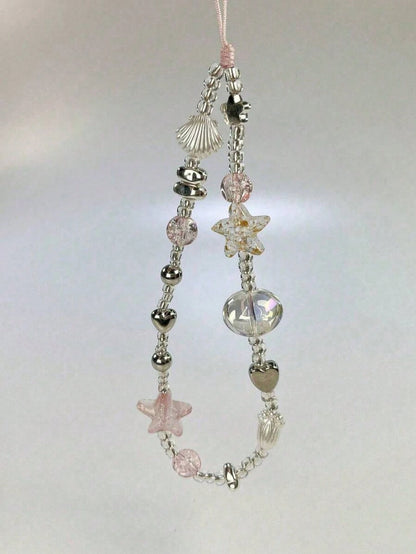 1pc Sea Salt Blue Beach Style Phone Lanyard, Starfish & Shell Ceramic Beaded Phone Chain, Ins Vacation Anti-Loss Phone Strap, Holiday Gift (Actual Size May Vary Slightly From Photo Due To Shooting Ang