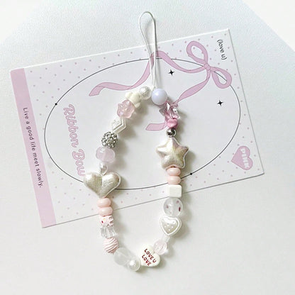 1pc Sea Salt Star Shell Handmade DIY Beaded CCD Camera Lanyard, Fresh Camera Charm With Star, Heart And Round Beads, Phone Chain Strap, CCD Camera Pendant Chain, Versatile Phone Lanyard For Girls