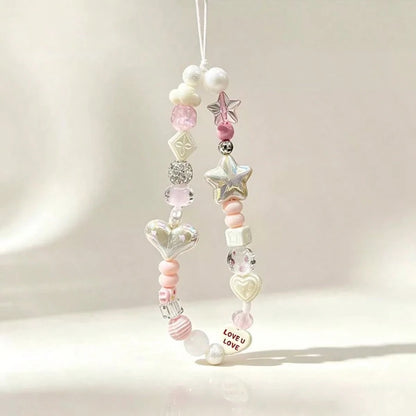 1pc Sea Salt Star Shell Handmade DIY Beaded CCD Camera Lanyard, Fresh Camera Charm With Star, Heart And Round Beads, Phone Chain Strap, CCD Camera Pendant Chain, Versatile Phone Lanyard For Girls