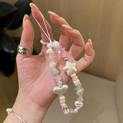 1pc Sea Salt Star Shell Handmade DIY Beaded CCD Camera Lanyard, Fresh Camera Charm With Star, Heart And Round Beads, Phone Chain Strap, CCD Camera Pendant Chain, Versatile Phone Lanyard For Girls