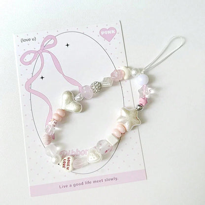 1pc Sea Salt Star Shell Handmade DIY Beaded CCD Camera Lanyard, Fresh Camera Charm With Star, Heart And Round Beads, Phone Chain Strap, CCD Camera Pendant Chain, Versatile Phone Lanyard For Girls