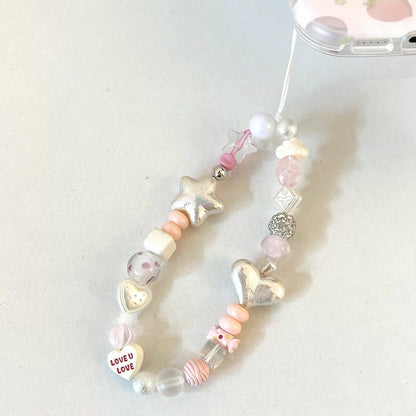 1pc Sea Salt Star Shell Handmade DIY Beaded CCD Camera Lanyard, Fresh Camera Charm With Star, Heart And Round Beads, Phone Chain Strap, CCD Camera Pendant Chain, Versatile Phone Lanyard For Girls