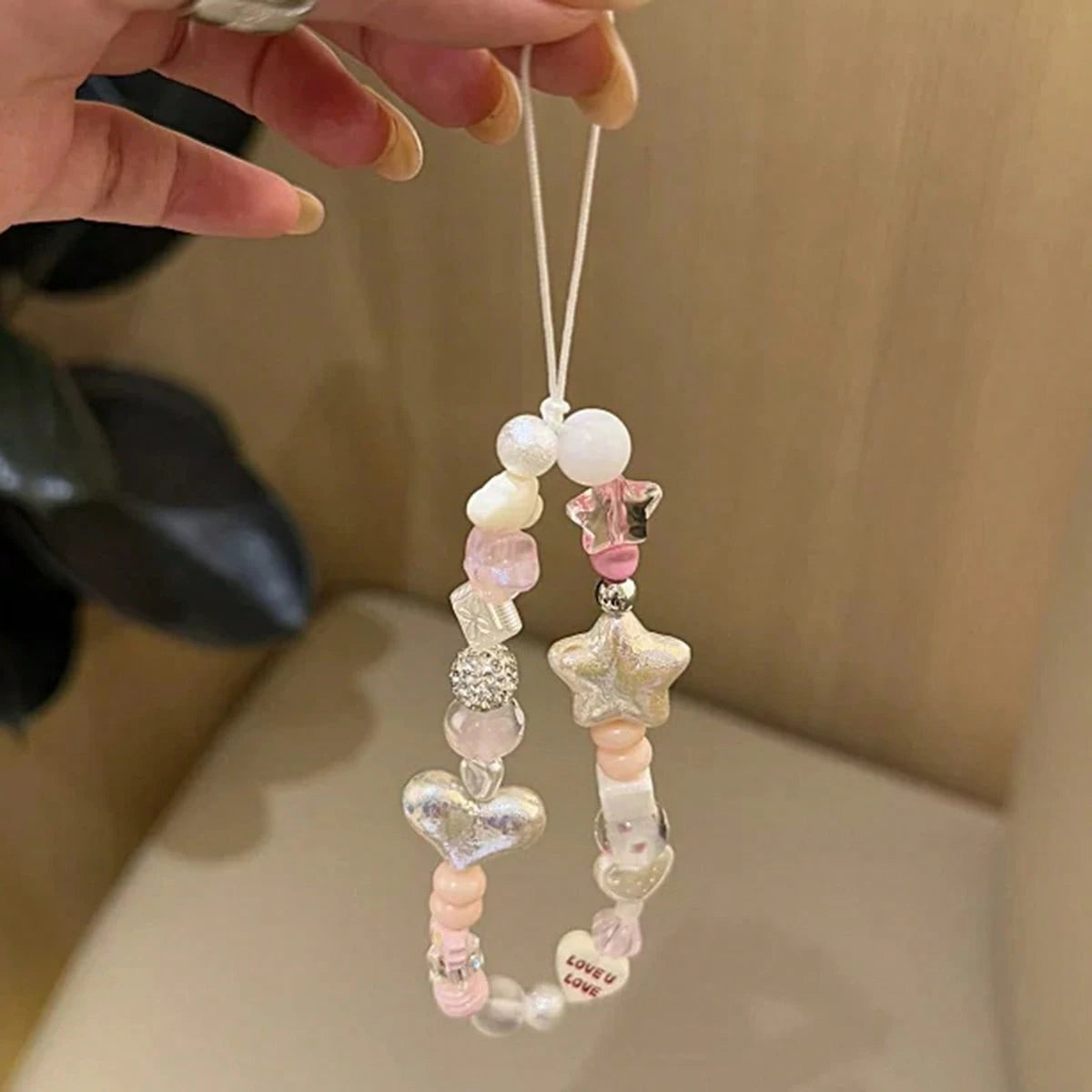 1pc Sea Salt Star Shell Handmade DIY Beaded CCD Camera Lanyard, Fresh Camera Charm With Star, Heart And Round Beads, Phone Chain Strap, CCD Camera Pendant Chain, Versatile Phone Lanyard For Girls