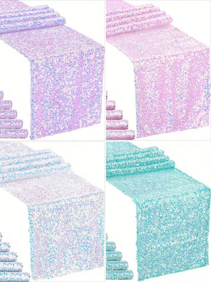1pc Sequin Table Runner In Pink/Purple/Light Blue/White, Suitable For Baby Shower Party Tablecloth, Rectangular Shiny Sequin Table Decor For Baby Boy Or Girl Birthday Party, Nursery Decor, Baby Shower
