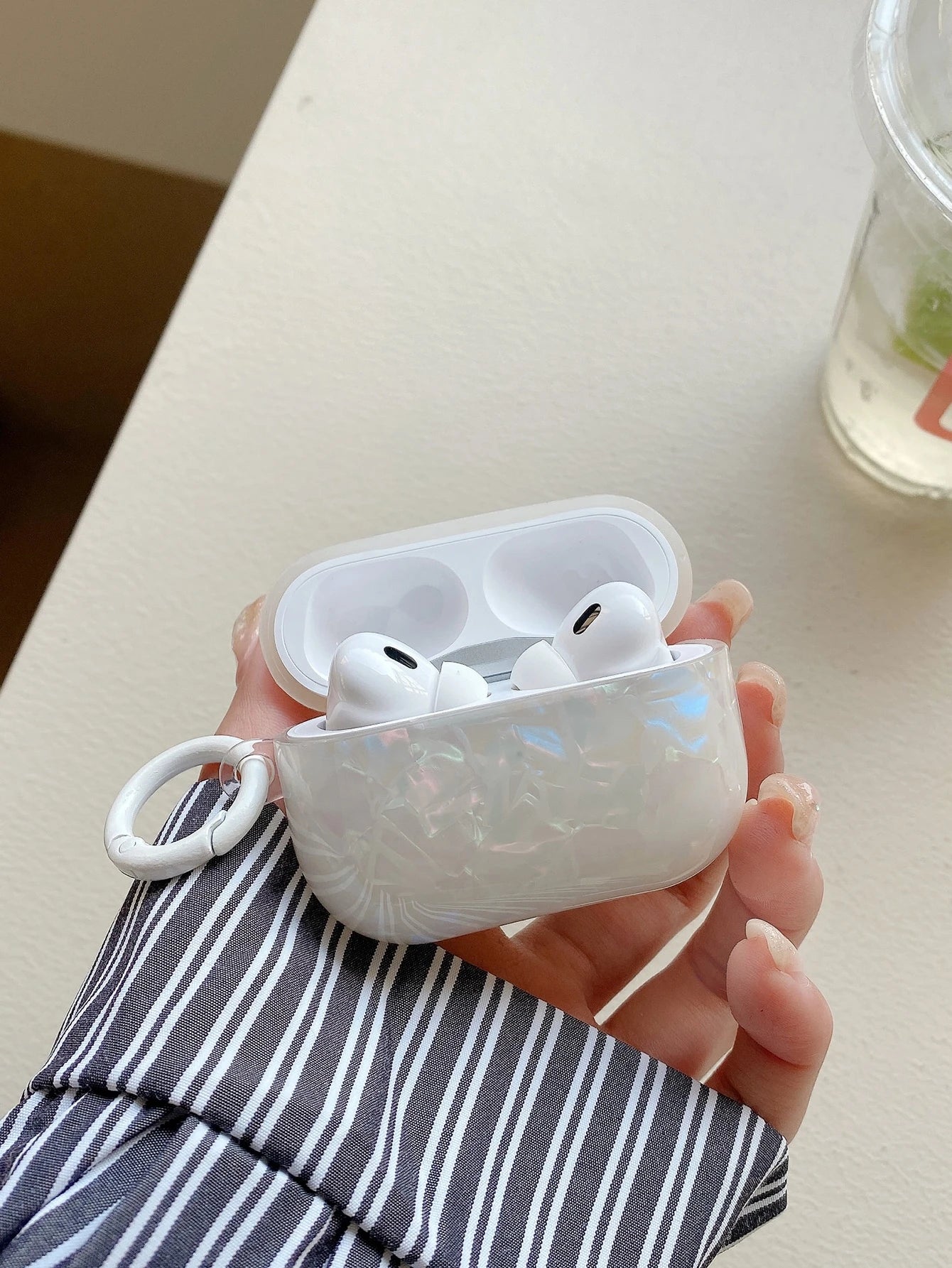1pc Shell & Faux Pearl Pattern IMD Earphone Case Compatible With Apple 1/2/3/4, Pro, Pro 2 Earphone Protective Cover