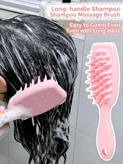 1pc Silicone Scalp Massager Brush With Long Handle, Gentle Exfoliation To Promote Hair Growth And Improve Blood Circulation, Ergonomic Design For Easy Grip And Deep Cleansing, Suitable For Wet Or Dry