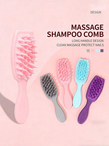 1pc Silicone Scalp Massager Brush With Long Handle, Gentle Exfoliation To Promote Hair Growth And Improve Blood Circulation, Ergonomic Design For Easy Grip And Deep Cleansing, Suitable For Wet Or Dry