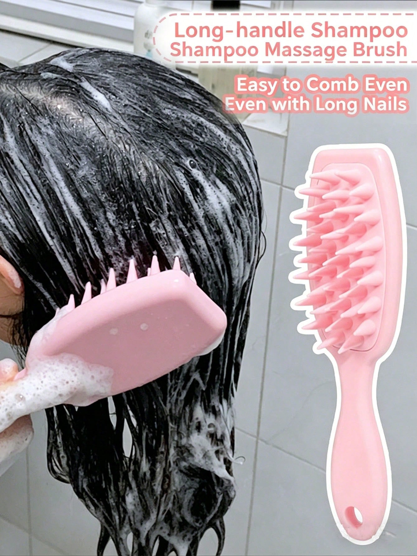 1pc Silicone Scalp Massager Brush With Long Handle, Gentle Exfoliation To Promote Hair Growth And Improve Blood Circulation, Ergonomic Design For Easy Grip And Deep Cleansing, Suitable For Wet Or Dry
