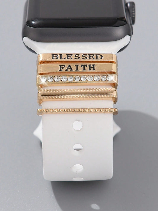 1pc Silicone Watch Band Decorative Charm With Letters & Rhinestone & Buckle & Nail Compatible With Apple Watchband Series Ultra/Se/8/7 (38mm/40mm/41mm/42mm)