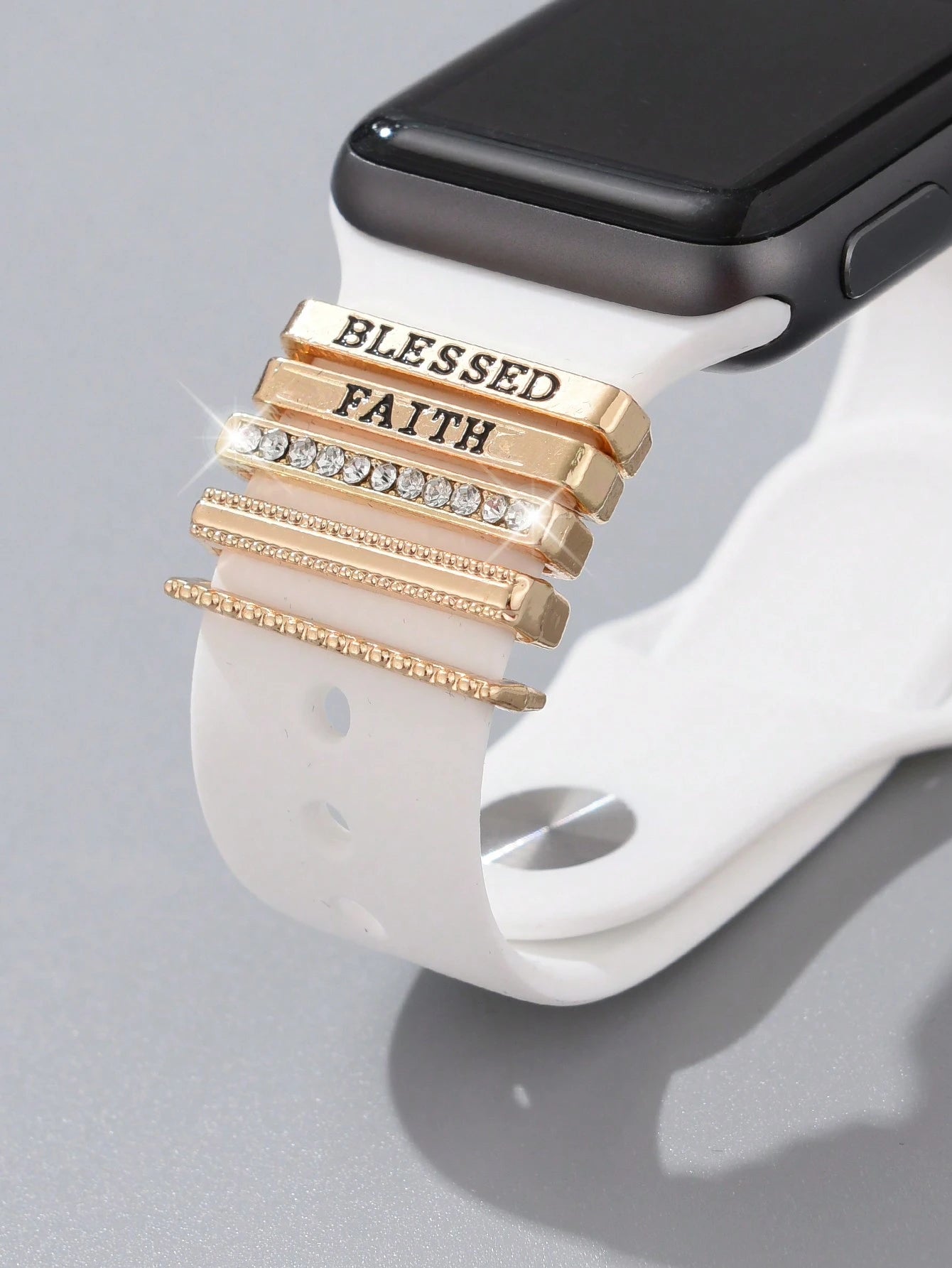 1pc Silicone Watch Band Decorative Charm With Letters & Rhinestone & Buckle & Nail Compatible With Apple Watchband Series Ultra/Se/8/7 (38mm/40mm/41mm/42mm)