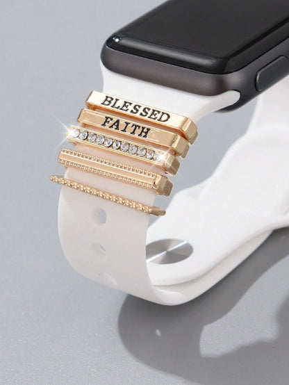 1pc Silicone Watch Band Decorative Charm With Letters & Rhinestone & Buckle & Nail Compatible With Apple Watchband Series Ultra/Se/8/7 (38mm/40mm/41mm/42mm)