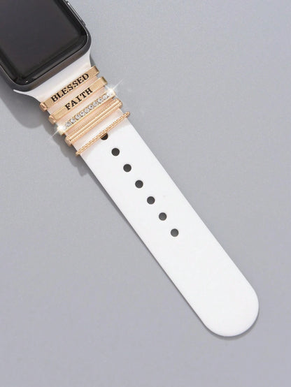 1pc Silicone Watch Band Decorative Charm With Letters & Rhinestone & Buckle & Nail Compatible With Apple Watchband Series Ultra/Se/8/7 (38mm/40mm/41mm/42mm)