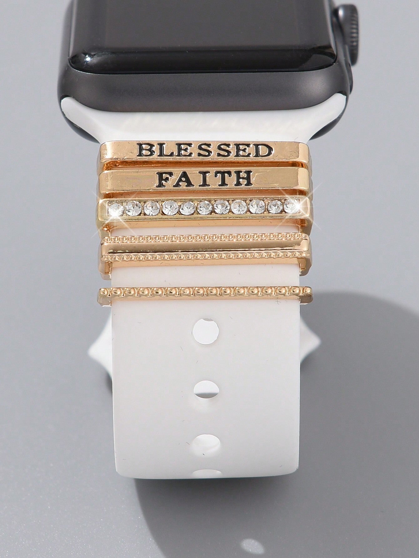 1pc Silicone Watch Band Decorative Charm With Letters & Rhinestone & Buckle & Nail Compatible With Apple Watchband Series Ultra/Se/8/7 (38mm/40mm/41mm/42mm)