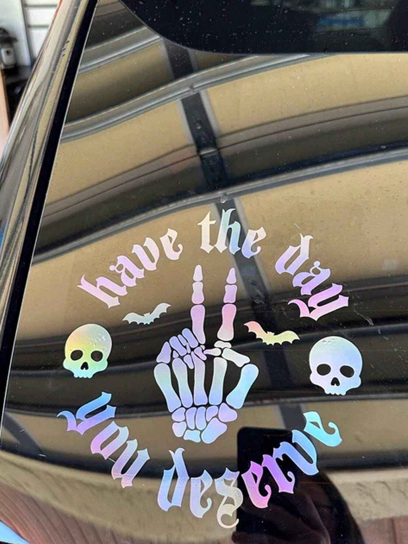 1pc Skeletal Wave Decal, Car Decal, Spooky Car Decals, Wave Decal, Skeleton Hand Decal, Bats Decal, For Girl