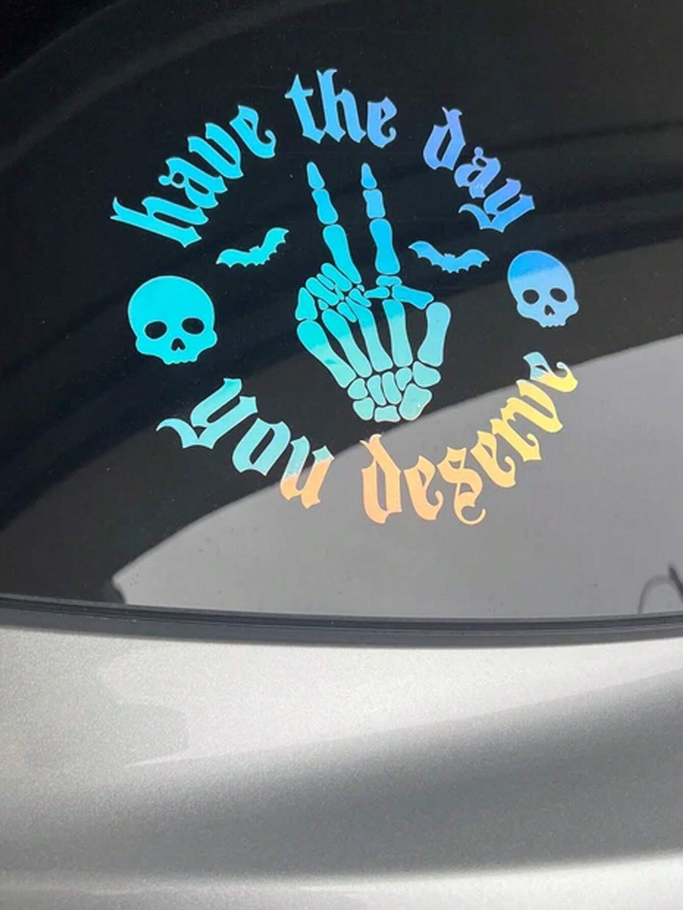 1pc Skeletal Wave Decal, Car Decal, Spooky Car Decals, Wave Decal, Skeleton Hand Decal, Bats Decal, For Girl