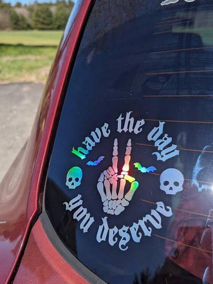 1pc Skeletal Wave Decal, Car Decal, Spooky Car Decals, Wave Decal, Skeleton Hand Decal, Bats Decal, For Girl
