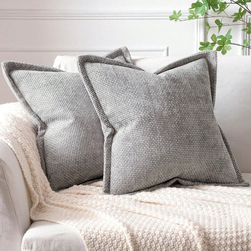 1pc Soft Chenille Cross Texture Pattern Throw Pillow Cover With Wide Trim, Farmhouse Cushion Cover For Home Decor, Sofa, Bedroom, Living Room