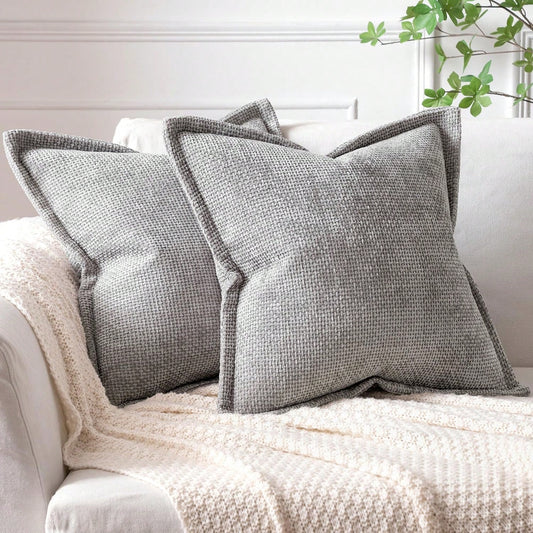 1pc Soft Chenille Cross Texture Pattern Throw Pillow Cover With Wide Trim, Farmhouse Cushion Cover For Home Decor, Sofa, Bedroom, Living Room
