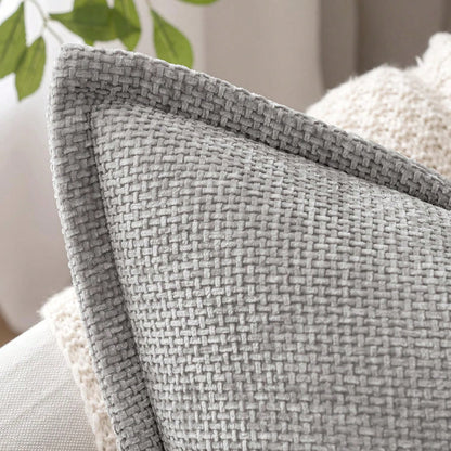 1pc Soft Chenille Cross Texture Pattern Throw Pillow Cover With Wide Trim, Farmhouse Cushion Cover For Home Decor, Sofa, Bedroom, Living Room