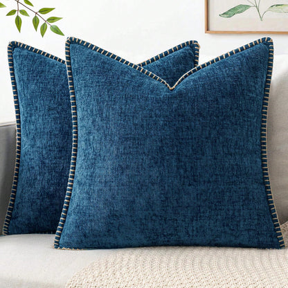 1pc Soft & Comfortable Skin-Friendly Double-Sided Chenille Pillow Cover With Stitched Edges, Navy Blue (Without Filler), Suitable For Sofa And Bed, Spring/Summer
