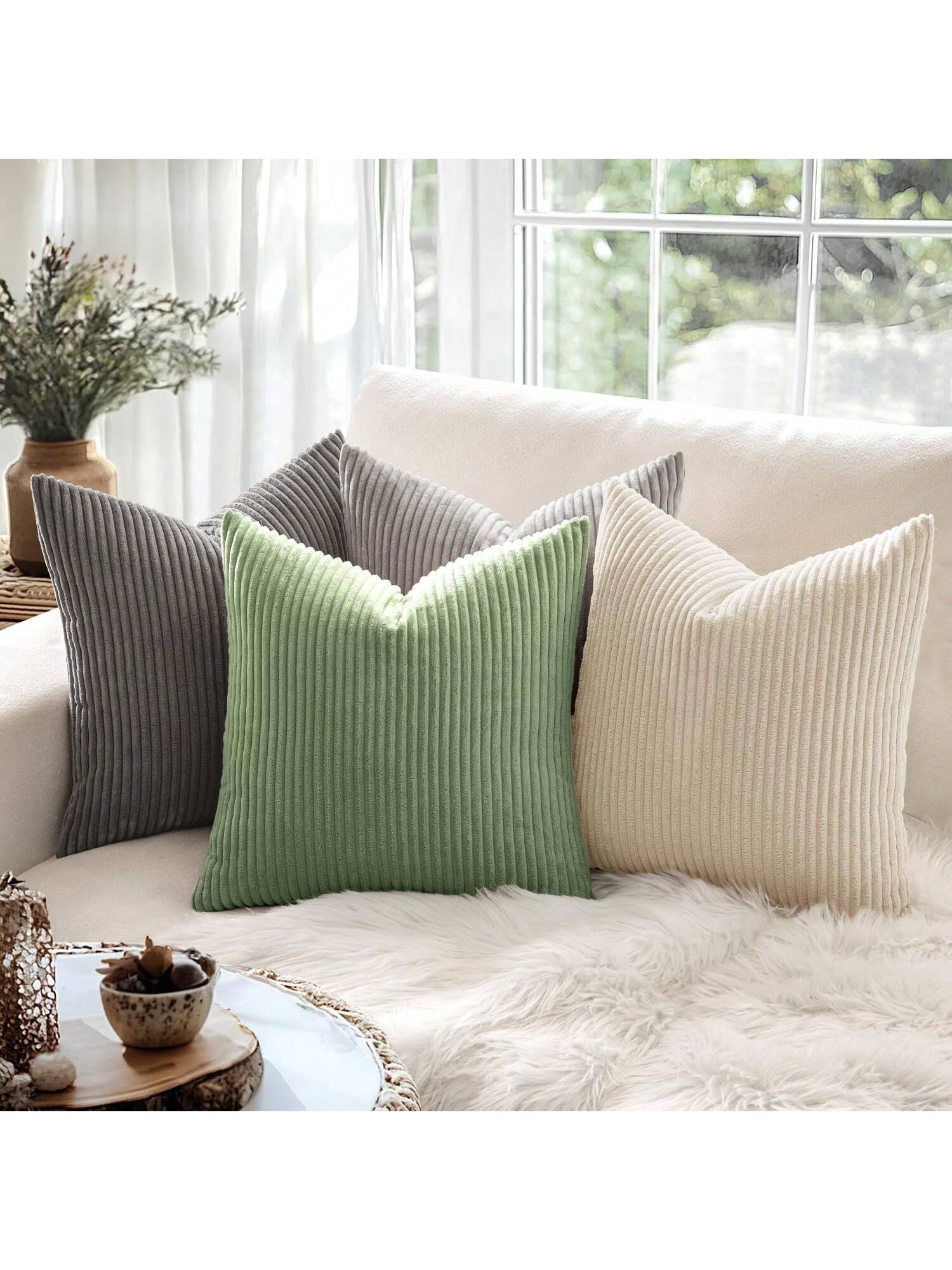 1pc Soft Corduroy Striped Decorative Throw Pillow Case Cover, Square Cushion Cover, Spring/Winter Holiday Home Decor Pillow, Cozy Striped Fabric, Modern Decor For Sofa, Bedroom, Dorm