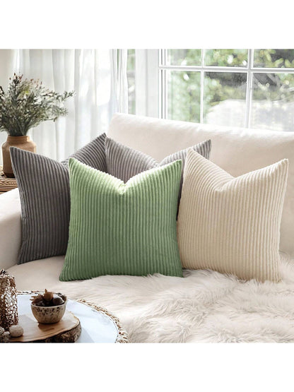 1pc Soft Corduroy Striped Decorative Throw Pillow Case Cover, Square Cushion Cover, Spring/Winter Holiday Home Decor Pillow, Cozy Striped Fabric, Modern Decor For Sofa, Bedroom, Dorm