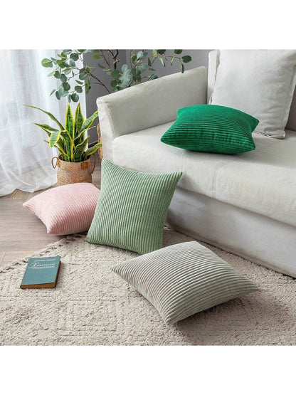 1pc Soft Corduroy Striped Decorative Throw Pillow Case Cover, Square Cushion Cover, Spring/Winter Holiday Home Decor Pillow, Cozy Striped Fabric, Modern Decor For Sofa, Bedroom, Dorm