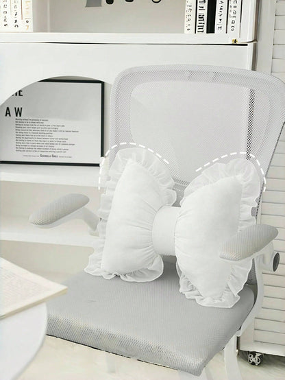 1pc Soft & Cute Bow Decorative Throw Pillow, Ruched Lace Bow Cushion For Sofa, Bed, Living Room & Bedroom, Ideal Mother's Day Gift For Mom, White