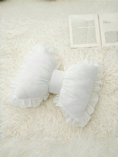 1pc Soft & Cute Bow Decorative Throw Pillow, Ruched Lace Bow Cushion For Sofa, Bed, Living Room & Bedroom, Ideal Mother's Day Gift For Mom, White