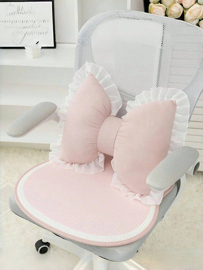1pc Soft & Cute Bow Decorative Throw Pillow, Ruched Lace Bow Cushion For Sofa, Bed, Living Room & Bedroom, Ideal Mother's Day Gift For Mom, White