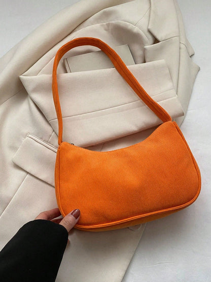 1pc Solid Color Corduroy Zipper Crossbody Bag, Perfect Accessory For Women's Autumn Outfits, Ideal For Valentine's Day