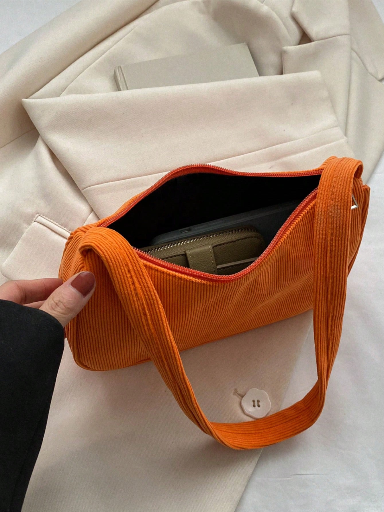 1pc Solid Color Corduroy Zipper Crossbody Bag, Perfect Accessory For Women's Autumn Outfits, Ideal For Valentine's Day