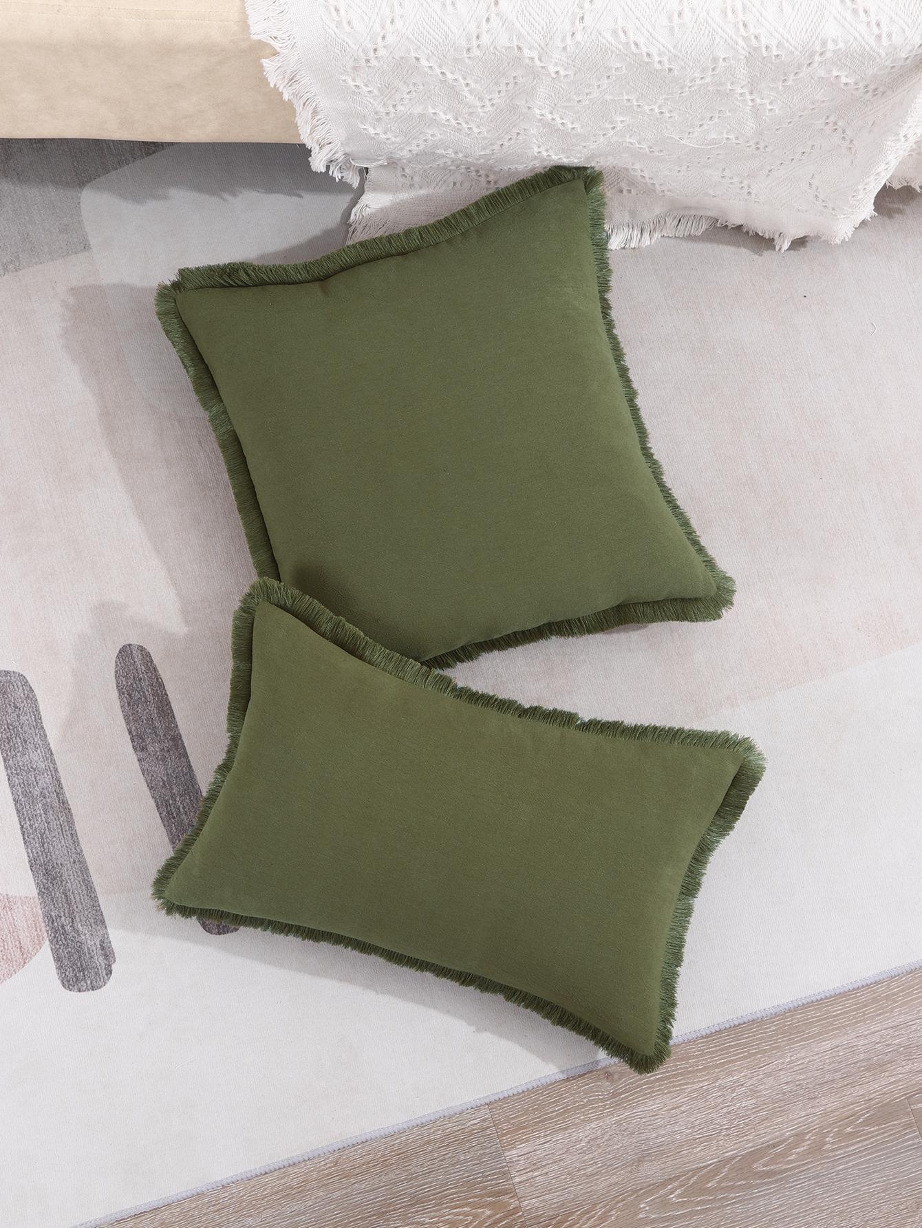 1pc Solid Color Cushion Cover Without Filler, Minimalist Canvas Fringe Trim Decorative Throw Pillow Case For Living Room, Home Decor