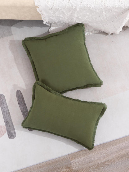 1pc Solid Color Cushion Cover Without Filler, Minimalist Canvas Fringe Trim Decorative Throw Pillow Case For Living Room, Home Decor