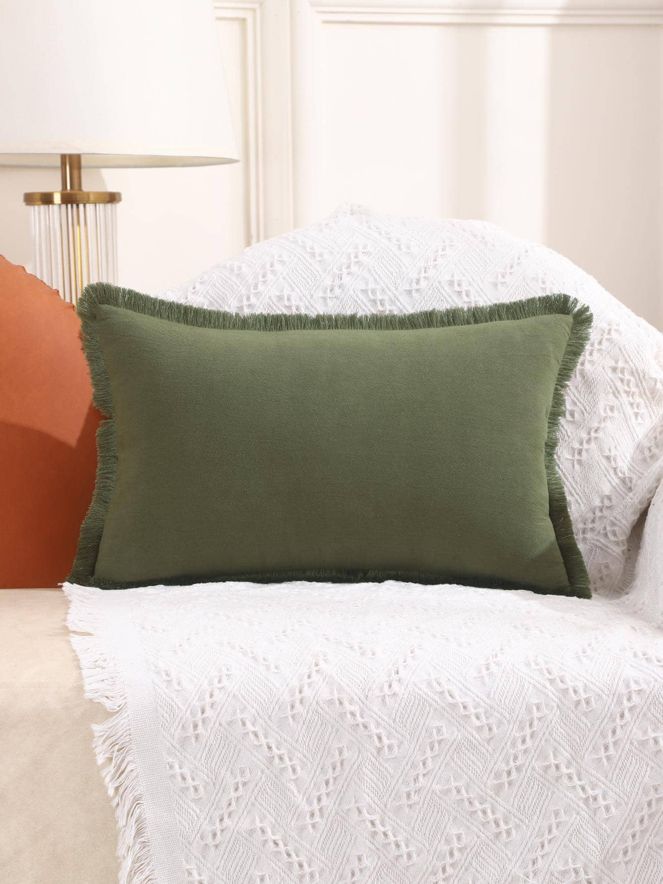 1pc Solid Color Cushion Cover Without Filler, Minimalist Canvas Fringe Trim Decorative Throw Pillow Case For Living Room, Home Decor