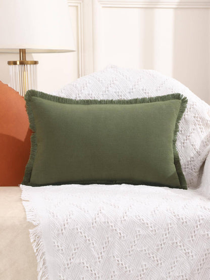 1pc Solid Color Cushion Cover Without Filler, Minimalist Canvas Fringe Trim Decorative Throw Pillow Case For Living Room, Home Decor